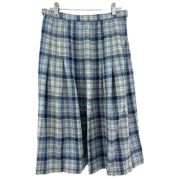Edinburgh Woollen Mill (8) VINTAGE 70's Blue Tartan Plaid Wool Pleated Skirt - Picture 5 of 9